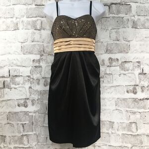 Studio Y Women's Dress Size S Black Satin Gold Sequin Sash